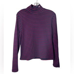 Lauren Ralph Lauren Red Blue Striped Cotton Turtleneck Size Extra Large XL